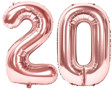 Siumir Numéro 20 Ans Géant Ballon en Or Rose Foil Helium pour Fête d'Anniversaire Décoration