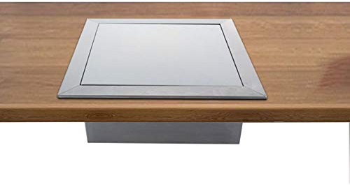 Square Trash and Waste Chute Lid Built-in Countertop- 304 Stainless Steel Balance Flap Cover, Brushed Surface Trash Grommet Swing Trash Can Lid (Silver)