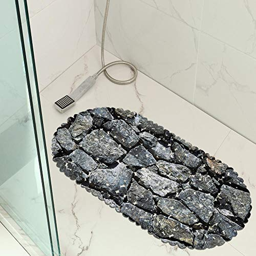 Jaeknxcg Badewanneneinlage rutschfest Badematten für Wanne Duschmatte mit Abflusslöchern Saugnäpfe Maschinenwaschbar 35X70CM Stein