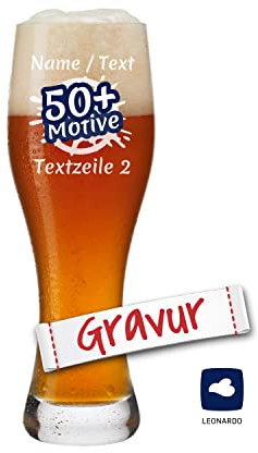 LEONARDO TAVERNA Bierglas mit Gravur, personalisiert mit Namen/Wunschtext, Biergläser graviert, Weizenglas/Weißbierglas Gravur 0,33l, Geschenk für Papa, Vatertag, Geburtstag, Oktoberfest