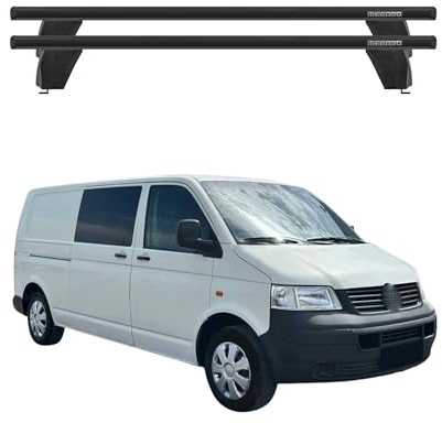 Menabo Dachträger Grundtäger kompatibel mit VW Multivan T5 2003-2015 Aluminium 75kg Schwarz 2tlg Fixpunkte für Fahrradträger, Dachboxen, Skiträger Abschließbar