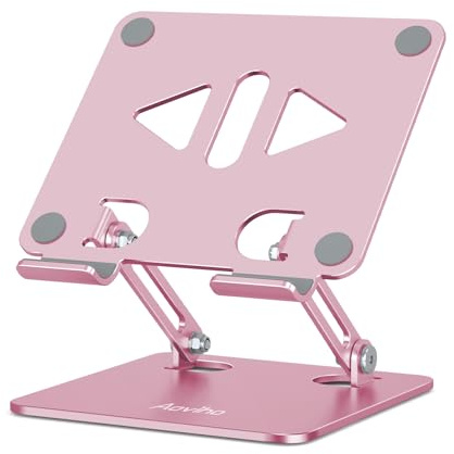 Aoviho Tablet Stand Holder for Desk, Adjustable Desktop Tablet Holder, Foldable Aluminum Tablet Mount for iPad pro 12.9, iPad Air Mini, Samsung Galaxy Tabs Z Fold Kindle Fire,4-12 inch, Rose Gold