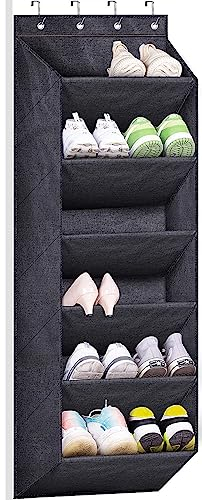 MISSLO über der Tür Schuh-Organizer mit 6 Deep Oxford Tasche Schuhregal Hängend Lagerung für Schrank Schlafsaal und schmale Tür Organizer Großer Schuhregal Tür Halter Aufhänger, Schwarz