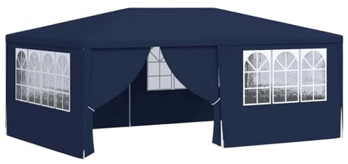 HOMIUSE Profi-Partyzelt 4x6 m Blau 90 g/m² Pavillon Faltpavillon Gartenpavillon Grillpavillon Verkaufsstand Gartenlaube Party Zelt Groß Bierzelt Faltzelt Faltbar Grill Pavillions mit Seitenwänden