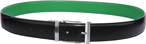 JUSTINREESS ENGLAND Herren-Gürtel aus echtem Leder, wendbar, 3,2 cm, lässig, 2 Seiten, mit kratzfester Zinklegierung, verstellbare Schnalle, schwarz / grün, 34 (Waist: 32)