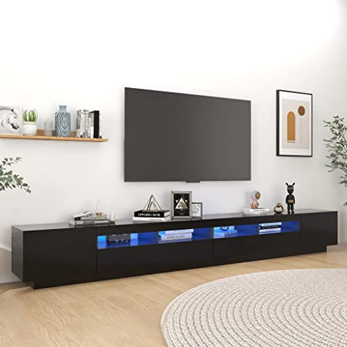Canditree Meuble TV Moderne avec LED Banc TV avec étagères de Rangement Support de Télé pour Salon 300 cm (Noir)