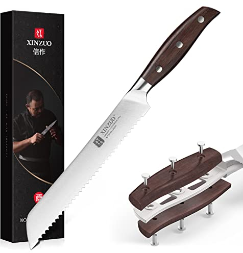 XINZUO Acciaio Inossidabile 20.6cm Coltello da Pane, Coltelli da Torta Acciaio Inossidabile Tedesco 1.4116 Professionale Coltello da Cucina, Lama Forgiata Seghettata -Manico Red Sandalwood