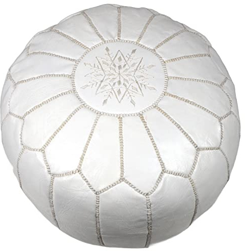 Leder Pouf, Ottoman Sitzpouf 54 x 34 cm, Weiß, gefüllt geliefert, Leder Pouf, Ottoman Sitzpouf, Sitzhocker, Sitzpuff, Puff, Fußbank, Fußhocker, Bodenkissen, Sitzkissen, Kissen, Hocker 100% Handarbeit