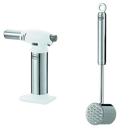 RÖSLE Chalumeau de cuisine,acier inoxydable 18/10, 16,5 cm+RÖSLE Marteau à Viande-Maillet Professionnel pour Attendrir la Viande+RÖSLE Roulette à pizza, couteau à pizza de qualité supérieure