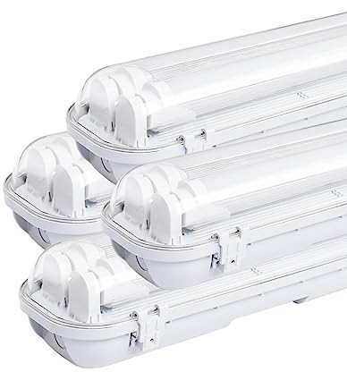 Sonnewelt LED Feuchtraumleuchte 60cm 4er 6000K Kaltweiß 2x 9W Röhre 1800lm IP65 Wasserfest T8 Werkstattlampe Röhrenlampe Komplett Wannenleuchte Leuchte für Garage Keller Büro Warenhaus