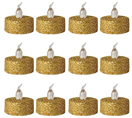 BFYDOAA Petites Bougies LED à Paillettes 12 Pièces, Bougies Votives sans Flamme pour Noël, Fête de Proposition, Cadeaux et Célébration de Festival(Or)