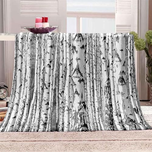 Weiße Birke Kuscheldecke Flauschig Decke 220x240cm 3D Weiße Birke Fleecedecke Weich Sofadecke Warm Bettdecke Decken Wohndecke Tagesdecke Sofaüberwurf Schlafdecke Couchdecke Bettüberwurf C315