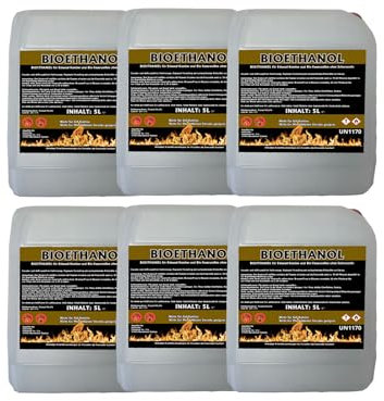 Antiviron Bioethanol 96,6% Premium 30 Liter (6x 5Liter) Ethanol für Tischkamin, Kamin & Gartendeko für Draußen - Rauch- und Rußfrei aus Mais