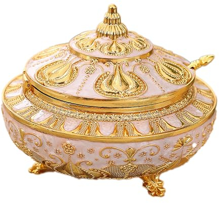 Sucrier avec Couvercle, Pot à épices, sucrier avec Couvercle et cuillère, Pot à épices en Verre en Relief en métal, Porte-Bonbons, pour la Maison, la Cuisine, Les Mariages, doré, 14 x 14 cm (doré 14