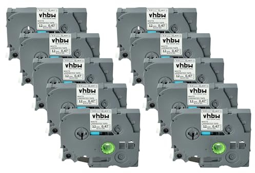 vhbw 10x Schriftband-Kassette kompatibel mit Brother PT ST-5 | RL-700S, P700 Etiketten-Drucker 8m x 12mm Schwarz auf Weiß