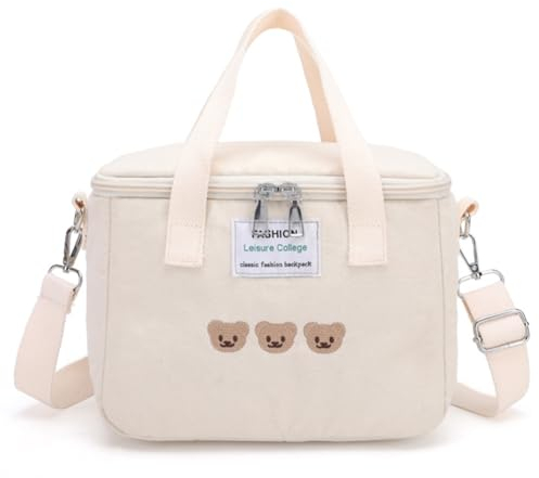 Bimhayuu Insulated Lunch Bag for Girls,Cute Lunch Bag Box Large Capacity, Handle and Strap, Kawaii Lunch Box for Kids Teen Women Work School Gifts (Beige)