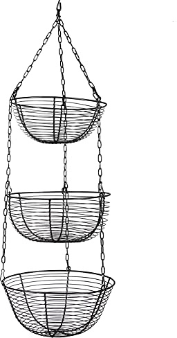 MINRS Obstkorb Hängend Hängekorb 3 Etagen 29 x 29 x 84 cm Eisen Gefertigt, Boden Ist Ausgehöhlt, Obst Hängekorb Küche Platzsparend in Küche, für Obst & Gemüse, Obstschale, Schwarz