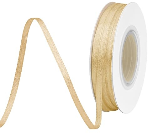 BVIEAKD 3mm breit 45m Long Double Face Gold Satin Ribbon Stoffband für Geschenkverpackungen Sehr geeignet für Hochzeiten Dekoration Blumenstrauß Ballons Kunsthandwerk Nähen Haarschleife