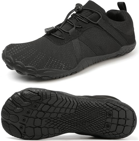 Hombre Mujer Barefoot Minimalistas Zapatillas de Trail Running Ligeras y Respirable Zapatos Descalzos Gym Playa Calzado de Deportes Acuaticos para Correr Senderismo Beach Surf Yoga Todo Negro-1 38 EU