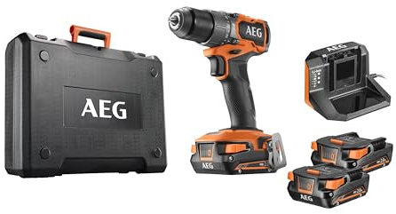 AEG Schlagbohrschrauber SUBCOMPACT 18 V BRUSHLESS, 65 Nm, 2 Akkus 2,0 Ah, Ladegerät, Bohrfutter Metall 13 mm, im Koffer – BSB18SBL2-202C
