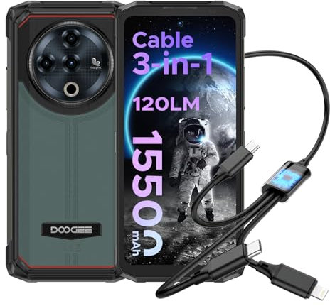 DOOGEE Fire 6 Power Movil Irrompible 6.56'' HD+/90Hz, 20GB+256GB/2TB Android 14 Movil Resistente, 15500mAh Linterna de Doble luz, 50MP, NFC/GPS/Face ID/Huella ID/Doble SIM 4G Móvil Rugerizado