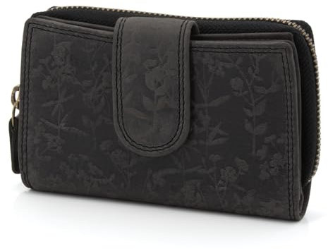 ekavale Leder Geldbörse - Damen Portemonnaie mit Blumenprägung - Sicherer RFID Blocker - Kompakte Brieftasche mit Kartenfächern und klassischem Design für jeden Anlass (Schwarz)