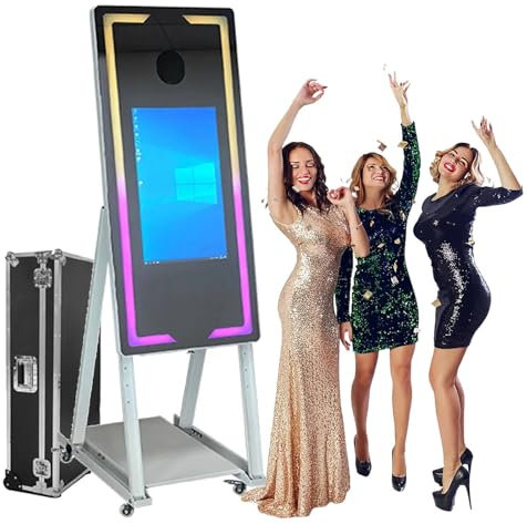 Magic Mirror Photo Booth (App-Steuerungslichter) - 22 Zoll/32 Zoll Touch All-In-One, Mini-Pc (I5-8 Gb + 256 Gb) + Flightcase, UnterstüTzt Mehrere Sprachen, FüR Partys/Hochzeiten,White-45''