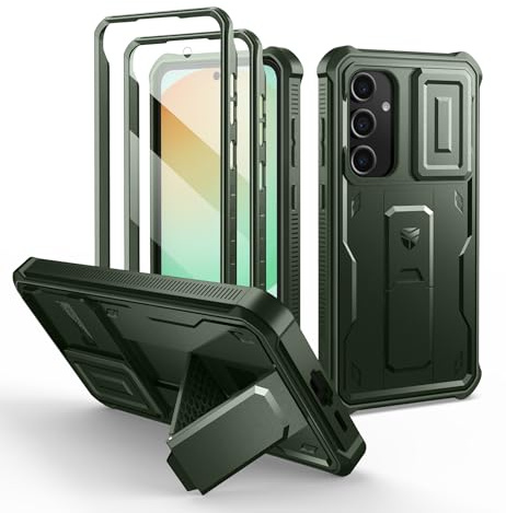 Dexnor Kompatibel mit Samsung Galaxy S24 FE Hülle, mit Displayschutz&Kickstand, Schwerlast Stoßfestes Robustes Handyhülle Ganzkörper Stoßfänger Schutzhülle - Military Green