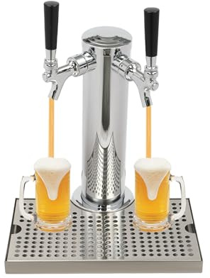 2 Köpfe Schanksäule mit Kompensatorschankhahn & Fuß Bier Schanksäule aus Edelstahl Zapfsäule Biersäule Bierturm Getränkespender