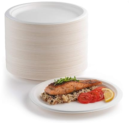 EVYIENEN 200 Stück Pappteller,15.2cm Biologisch Einwegteller weiß abbaubar und Kompostierbar, umweltfreundlicher, Strapazierfähiger, Recycelbarer Essteller, Perfekt für Picknicks, Grillabende