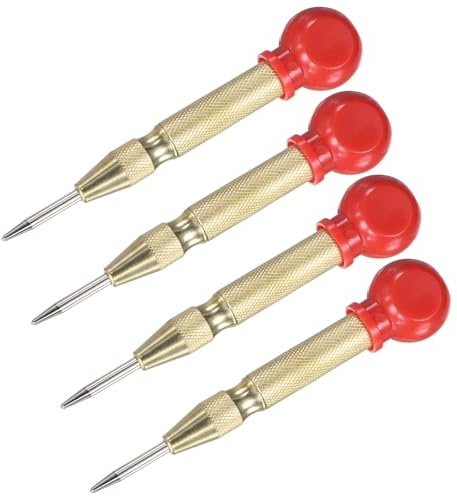 M METERXITY 4-Pack Pointeau Automatique 133mm Outil de Brise-Vitre Ton Or | Pointeau à Ressort en Acier Rapide avec Capuchon de Paume, pour Plaque d'Acier Panneau de Bois Verre