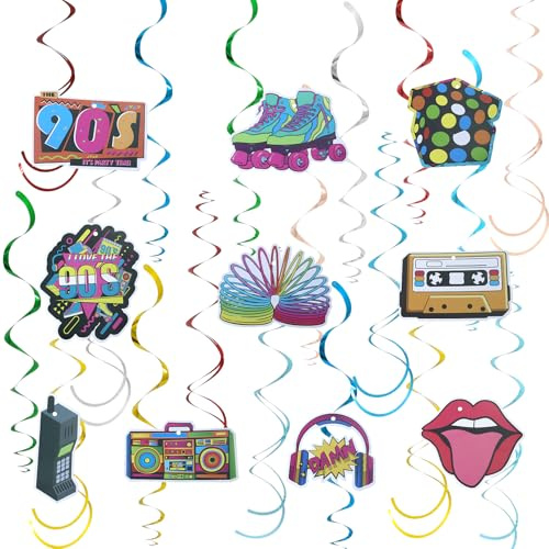 23 Stück Spiral Decken Dekorationen, Spiralen Deko, Wirbel Party Deko,Luftschlangen HäNgende, Bunte Rückblick Geburtstag Neon Rock Hippie Zubehör Disco Retro Partybedarf