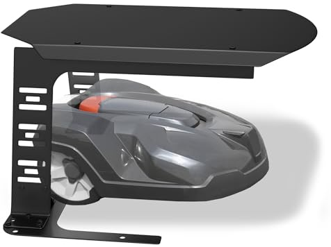 QEENTOE Mähroboter Garage aus Metall Rasenmäher Rasenroboter Carport Mährobotergarage Schwarz Wetterfeste UV-Schutz Carport Überdachung Garage Dach mit Metallfüßen inkl. Montagematerial 77x94x36cm