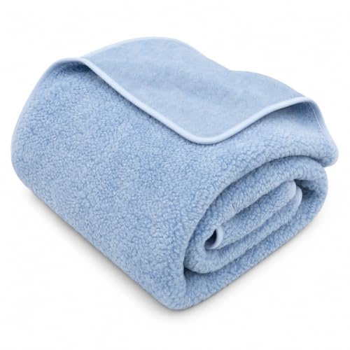 Merino Wool - Merino wolldecke aus 100% Schurwolle | Babydecke kühlt im Sommer & wärmt im Winter | natürlich & temperaturausgleichend (Blue, 120 x 150 cm)