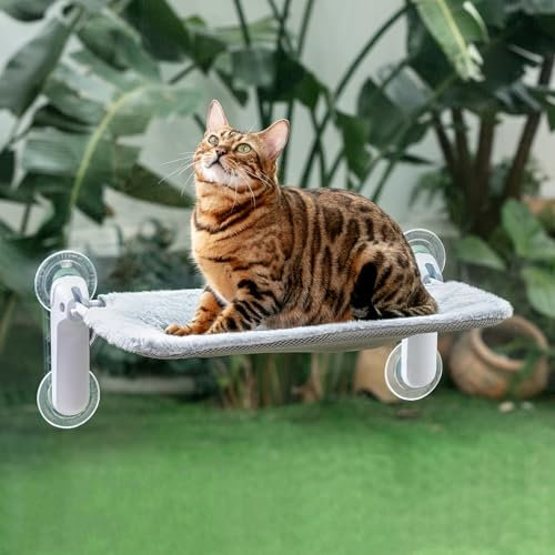 GUUSII HOME Cat Window Bed Hammock Foldable Kitten Windowsill Perch for Indoor Large Cats Hanging Seat with Suction Cups Kitty Window Sill Lounger Shelf Machine Washable Cover 54 * 30cm（Light Grey，M）
