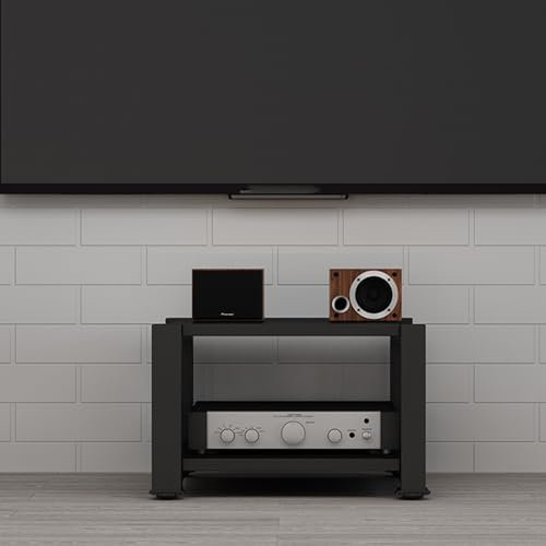 Medienkonsolenständer Vintage-Holz HiFi Rack Audio Komponentenschrank, Geeignet für Besprechungsräume Wohnzimmer Aufnahmestudios(Black,60 * 52 * 34cm)