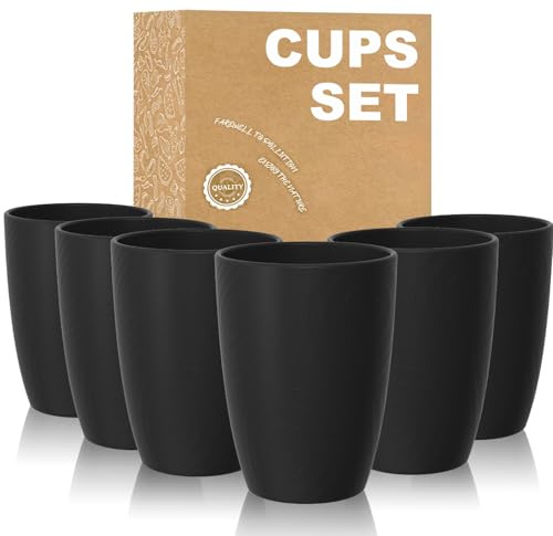 Wrova Plastic Cups - Drinking Glasses Set of 6 Unbreakable and Lightweight Tumbler Glasses 12 OZ | Dishwasher and Microwave Safe Plastic Cup, Cups Set for Kitchen, Camping and RV - Black