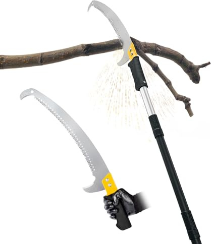 BlumeTrec 11FT Pole Saw with Adjustable Length for Tree Trimming, Lightweight Manual Pruning Saw with Mn Steel Blade, Long Extension Branch Cutter Pole Pruner for Yard, Garden, Patio and Forestry Use