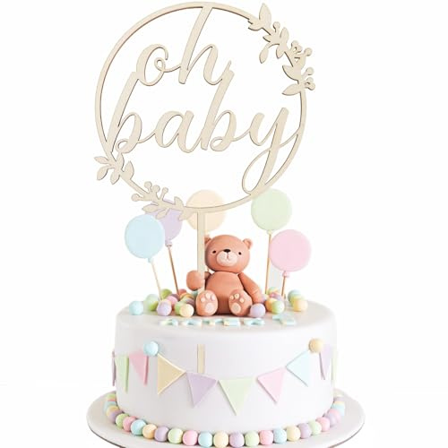 Artebeads Oh Baby Cake Topper Holz, Oh Baby Kuchen Topper Babyparty Tortendeko, Kuchenstecker für Baby Shower Eine Windeltorte Gender Reveal Partydeko