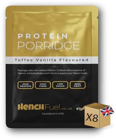 Protein Porridge by Hench Fuel, High Protein, Low Sugar Breakfast, Toffee Vanilla, Overnight Oats, Instant Breakfast, Fibre Rich, Real Fruit, Porridge Pots, Protein Porridge Pots, Meal Replacement