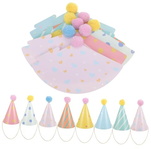 ULTECHNOVO 16 Pezzi Cappellini Compleanno con Elastico e Pompon Cappelli Cono Colorati in per Feste e Decorazioni Compleanno Ragazzi e Ragazze