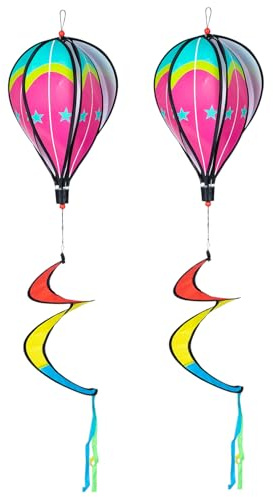 NUOBESTY 2 Adornos Colgantes de Plástico Diseño Espiral y Globo Aerostático para Decoración Visual en Terraza o Jardín