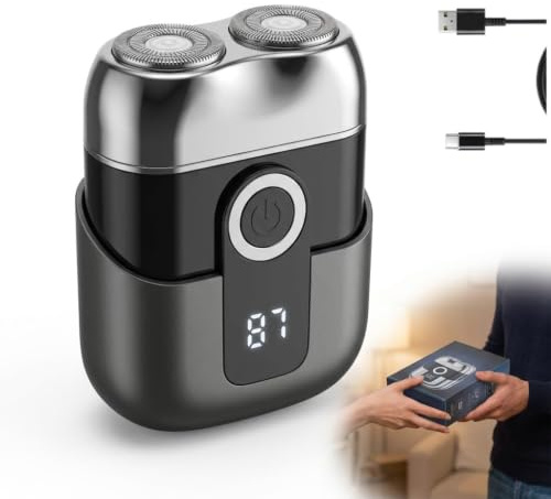 Mini Rasoir Électriques pour Hommes avec Affichage LED,Portable,Étanche | Mini Rasoir Portable Silencieux et Lavable,USB-C Rapide, Double Tête,Adapté aux Familles et Aux Voyageurs