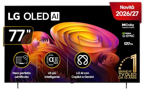 LG OLED AI 77 Pollici, Serie B6E 2026 Smart TV 4K - OLED77B6ELC | Nero Perfetto, Dolby Vision & Atmos, Processore 8 Gen3, AI Magic Remote, WebOS, Gemini, VRR, G-Sync 4K@120Hz