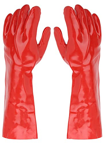 PODSJD Guantes Químicos de PVC Largos 40 cm, Resistentes a Ácidos, Álcalis y Aceites - Protección Alta, Antideslizantes y Confort para Laboratorio e Industria