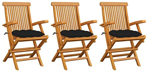 YuuSsea Trädgårdsstolar av massivt teak med svart kudde, set om 3, vikbart med armstöd för balkong, terrass, utomhus, camping, bekväm och väderbeständig