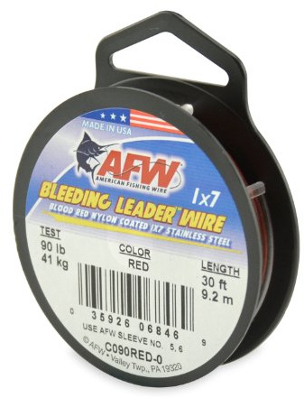 American Fishing Wire Bleeding Leader Blood Red Nylon Coated 1x7 Stainless Steel Leader Wire, 90 Pound Test, 30-Feet