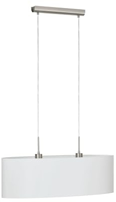 Eglo Lámpara de techo Pasteri, luz de techo textil de 2 focos, lámpara de techo ovalada de acero y tela, color níquel mate, blanco, portalámparas E27, L 75 cm