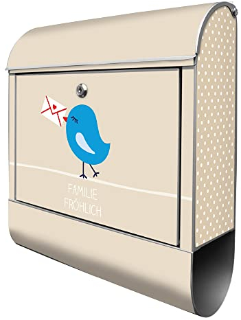 banjado Design Briefkasten personalisiert WT Liebesbrief 38,5x46,5x13cm & 2 Schlüssel - Briefkasten Stahl Silber Zeitungsfach pulverbeschichtet - Postkasten A4 Einwurf inkl. Montagematerial
