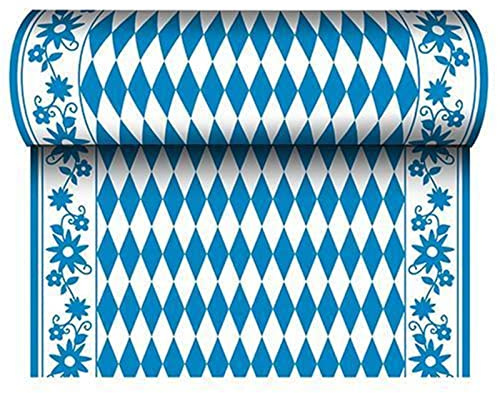 Papstar 24 m x 40 cm Tischläufer Stoffähnlich, Airlaid Bayrisch Blau auf Rolle, Tischdecke Raute Oktoberfest